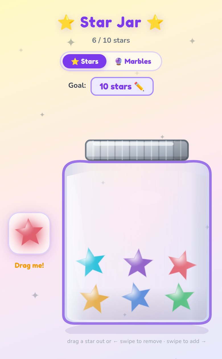 Star Jar showing six colorful stars in the jar out of a goal of ten.